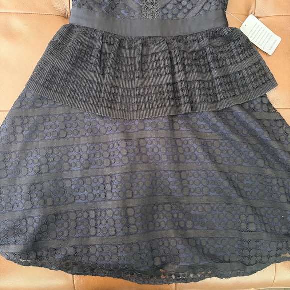 Chelsea28 Black Lace Midi Dress with Peplum Waist - Picture 3 of 12